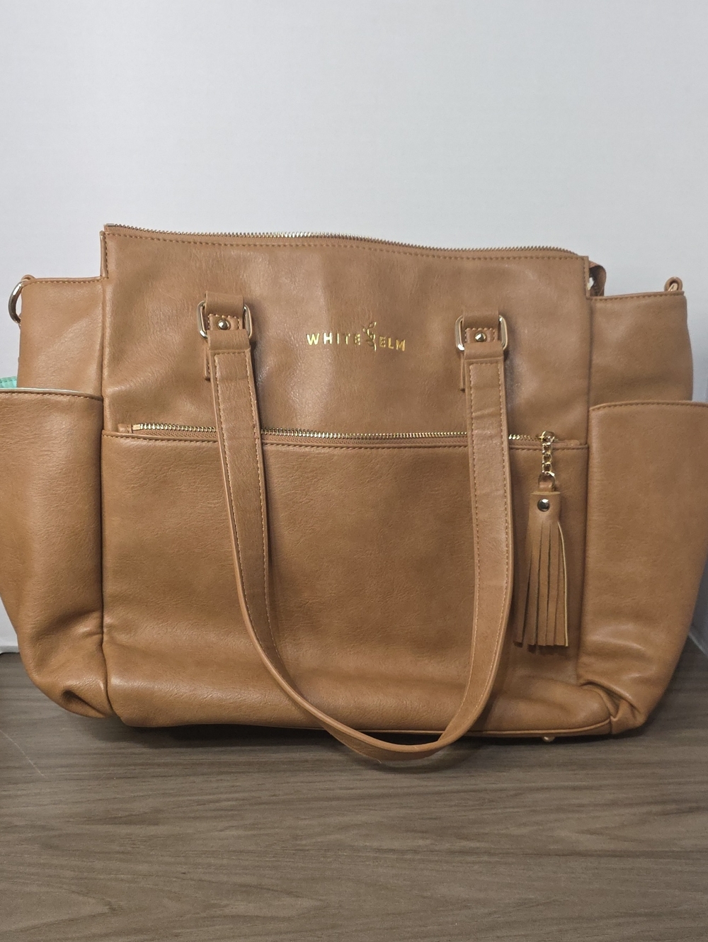 White Elm Tan Faux Vegan Leather Tote with Tassel Accent